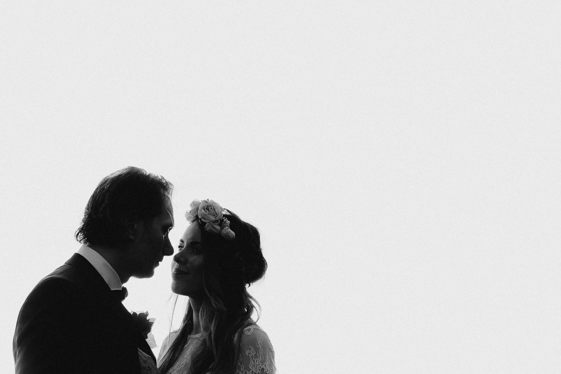 black and white silhouette wedding portrait